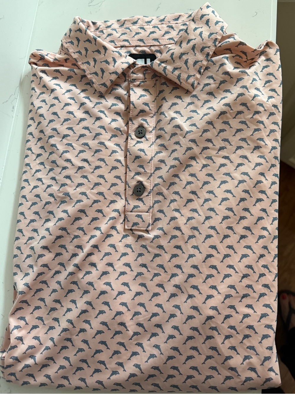 FootJoy Peach-Pink Mini Print of Dolphins Polo Shirt - Picture 1 of 5